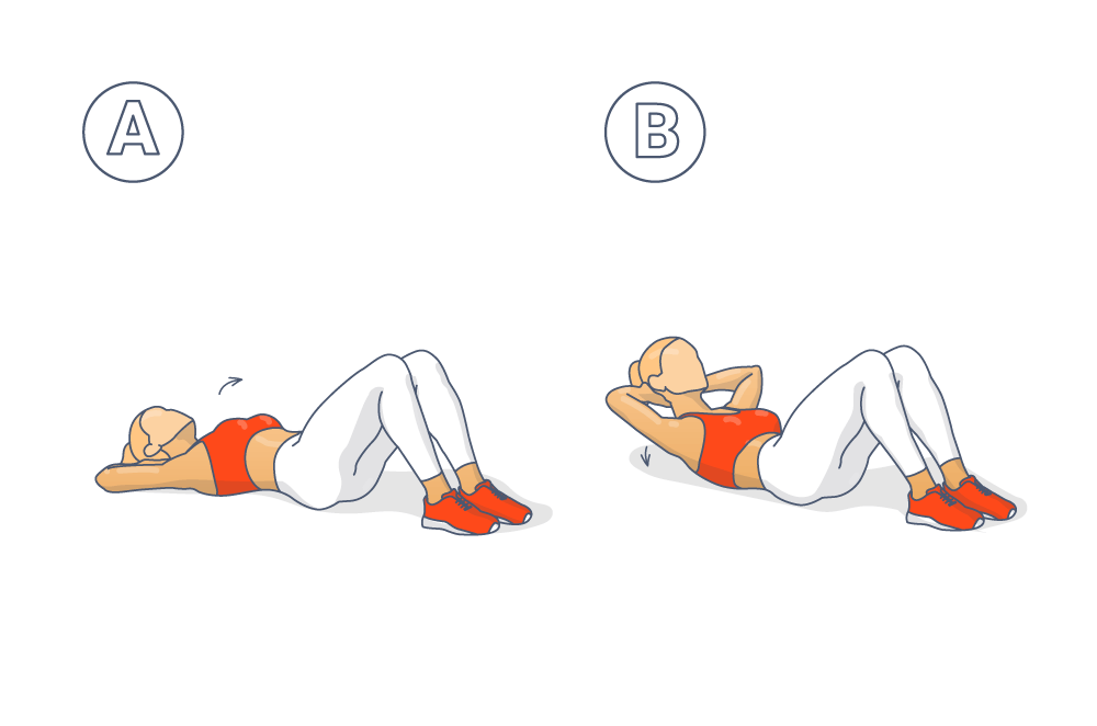 Tabata Übung für den Core: Crunches Bildanleitung für Crunches als Zeichnung