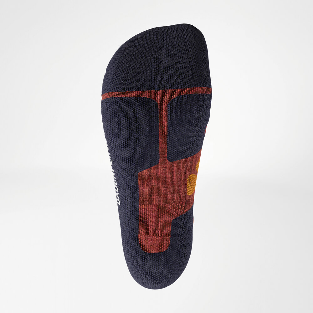 Detailansicht der Sohle der Merino Outdoor Socks. Luftkanäle und die anatomische Passform optimieren die Belüftung und sorgen für trockene, bequeme Füße – auch bei langen Touren.