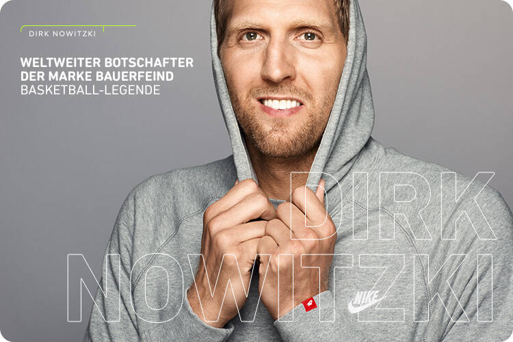 Dirk Nowitzki im grauen Hoodie mit darüber eingefügtem Text