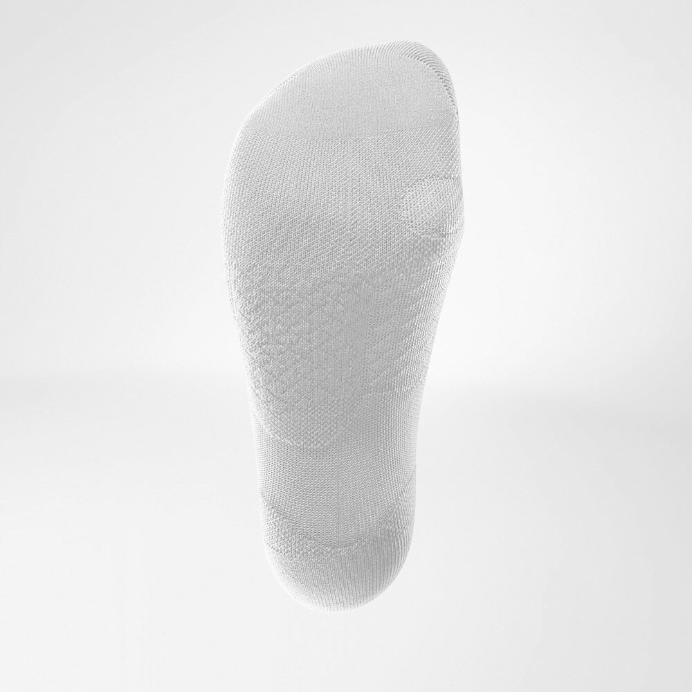 Kurze Sportsocken ultraleicht weiß Unteransicht Produktansicht leichte Laufsocke weiß von unten