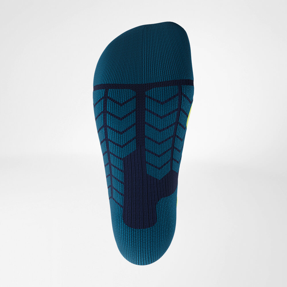 Detail Relief Sole des blauen Sportsocken für Ski Touring mit Merinowolle