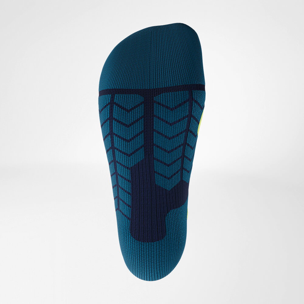 Atmungsaktive Skisocke Touring mit Merinowolle blau Detail Relief Sole Detail Relief Sole des blauen Sportsocken für Ski Touring mit Merinowolle