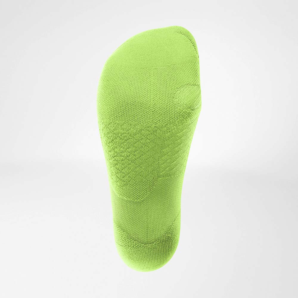 Kurze Sportsocken ultraleicht limegreen Unteransicht Produktansicht leichte Laufsocke grün von unten