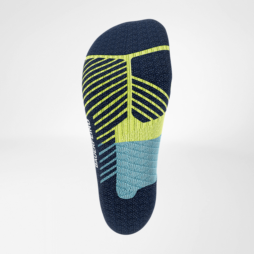 Ansicht von unten - Detailansicht der Relief Sole der Trailrun - Laufsocken