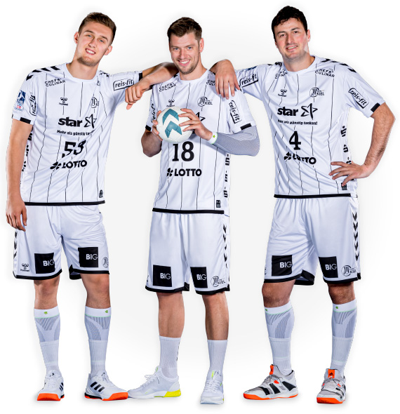 Handballer Nikola Bilyk	 Niclas Ekberg und Domagoj Duvnjak vom THW Kiel posieren gut gelaunt
