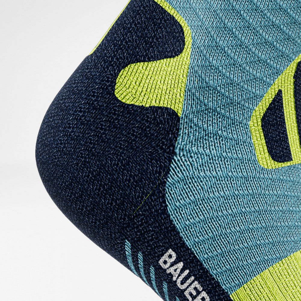 Trailrun-Laufsocken blau-gelb Detail Heel Protection Detailansicht Ferse der blau-gelben Trailrun - Laufsocken