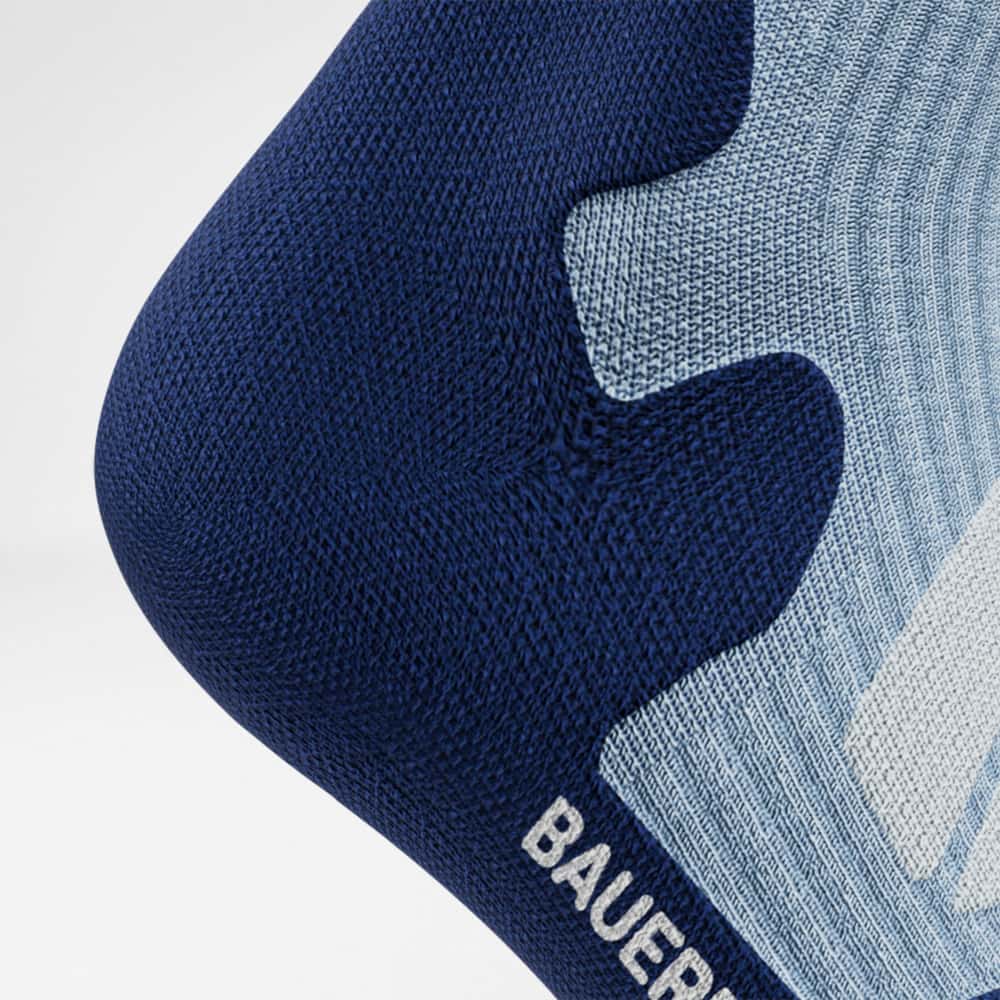 Merino-Wandersocken hellblau Detail Heel Protection Detailansicht der Ferse der Merino-Wandersocken in hellblau